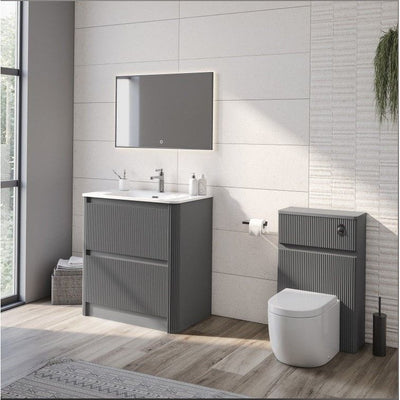 Jack 800mm Ribbed Floorstanding Vanity Unit with Drawers in Charcoal with Gloss White Ceramic Basin N24