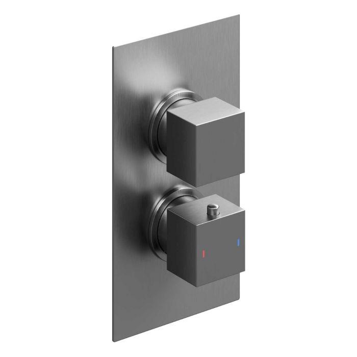 Liberty Square Double Outlet Valve with Slide Rail Kit and Bath Filler - Gunmetal