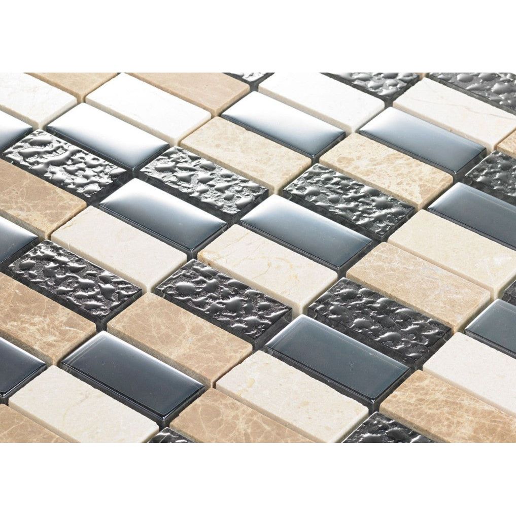 Loretta Black Crema Linear Mosaic 300 x 300mm