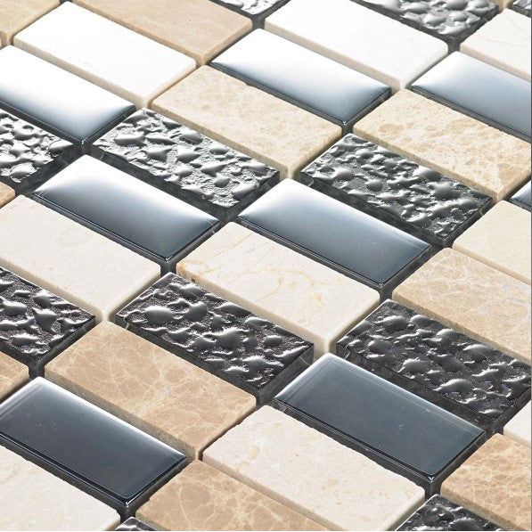 Loretta Black Crema Linear Mosaic 300 x 300mm