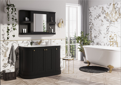 Louise 1200mm Curved Floor Standing Vanity Unit in Matt Black with Worktop and Ceramic Basin