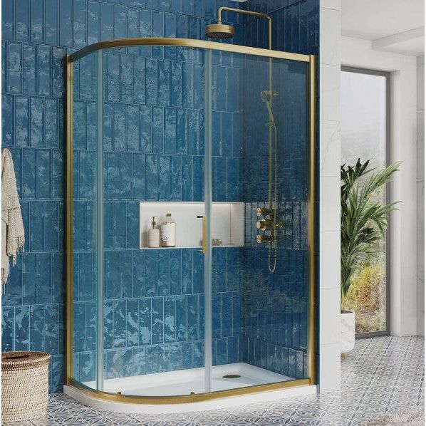 Murphy Brushed Gold Sliding Shower Door Quadrant - 1200x900mm