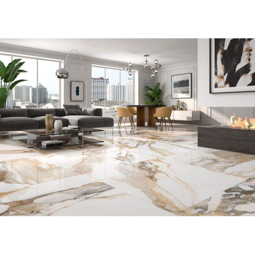 Nome Beige Marble Gloss Porcelain Tile – 1200x1200mm