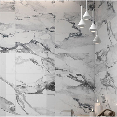 Nome White Marble Gloss Porcelain Tile – 300x600mm