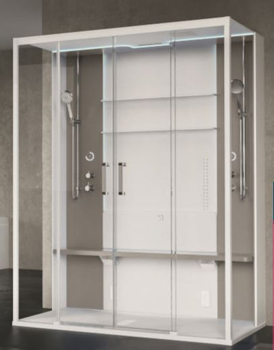 Novellini - SKILL DUAL - HAMMAM - Multifunction Complete Steam Cubicle (2 Sliding Doors + 2 Fixed Panels In-Line)