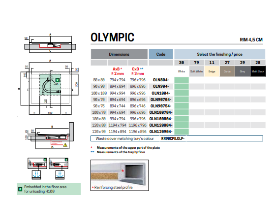 Novellini Olympic Square Shower Tray 1200x900x45mm - Beige