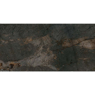 Pine Bluff Black Stone Effect Gloss Porcelain Tile - 1200x600mm N23