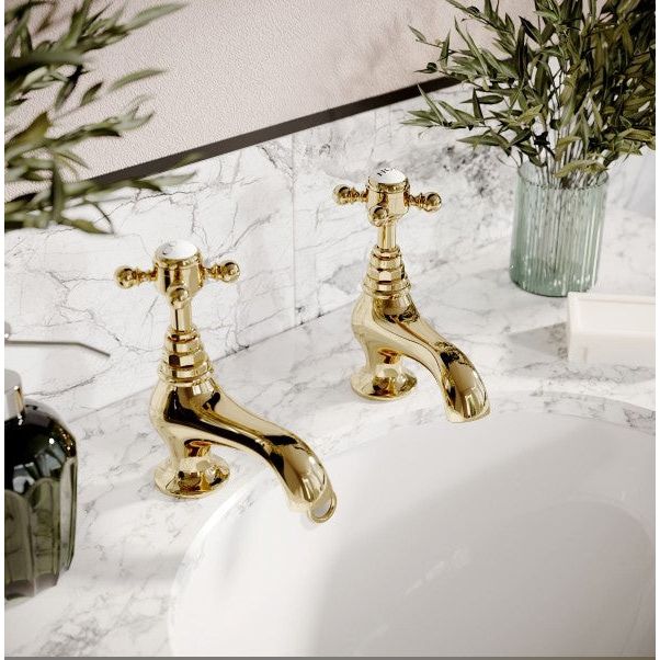 Winston Basin Pillar Taps - English Gold