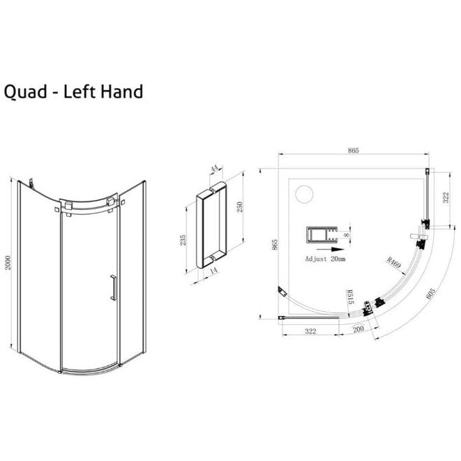 Persian Left Hand Single Sliding Door Quadrant Enclosure - 900 x 900mm