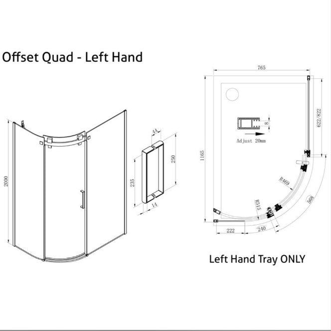 Persian Left Hand Single Sliding Door Quadrant Enclosure -1200 x 800mm