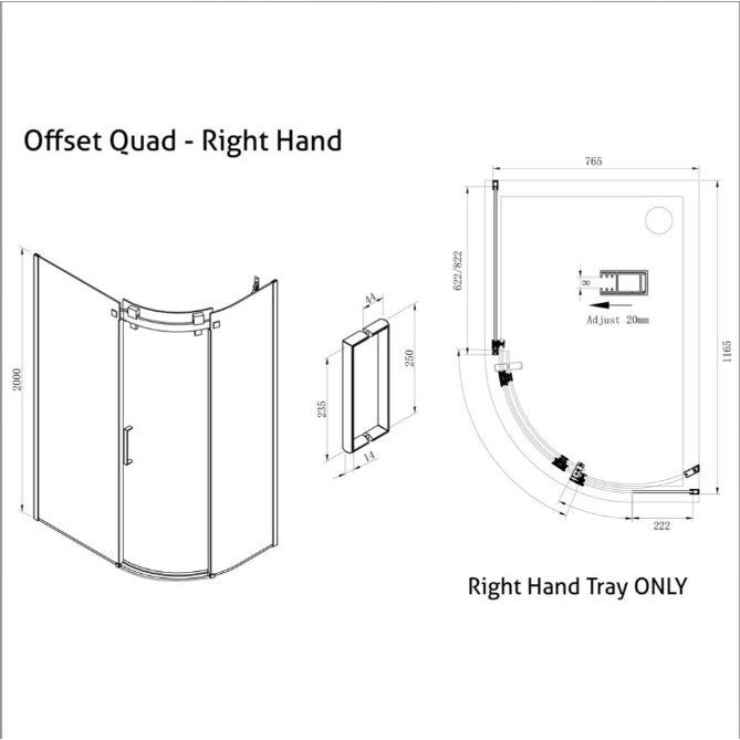 Persian Right Hand Single Sliding Door Quadrant Enclosure - 1200 x 800mm