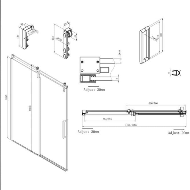 Raya 1400mm Black Sliding Shower Door