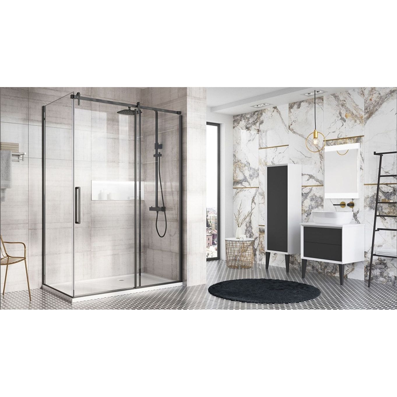 Raya 1400mm Black Sliding Shower Door