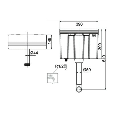 RAK Ecofix Furniture Cistern Complete With Dual Flush Push Button - Bottom Inlet