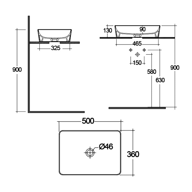 RAK Feeling Rectangular Countertop Wash Basin 500mm Wide - Matt Grey