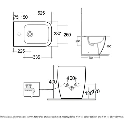 RAK Feeling Back to Wall Bidet 525mm Projection 1 Tap Hole - Matt Grey