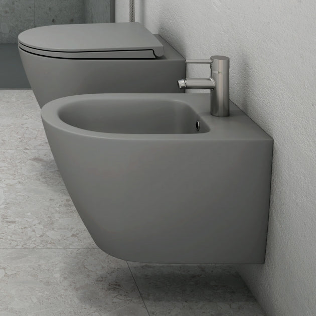 RAK Feeling Rimless Wall Hung Bidet 520mm Projection - Matt Grey