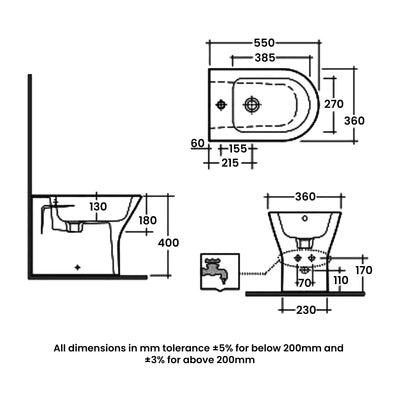 RAK Feeling Rimless Back to Wall Bidet 550mm Projection - Matt White