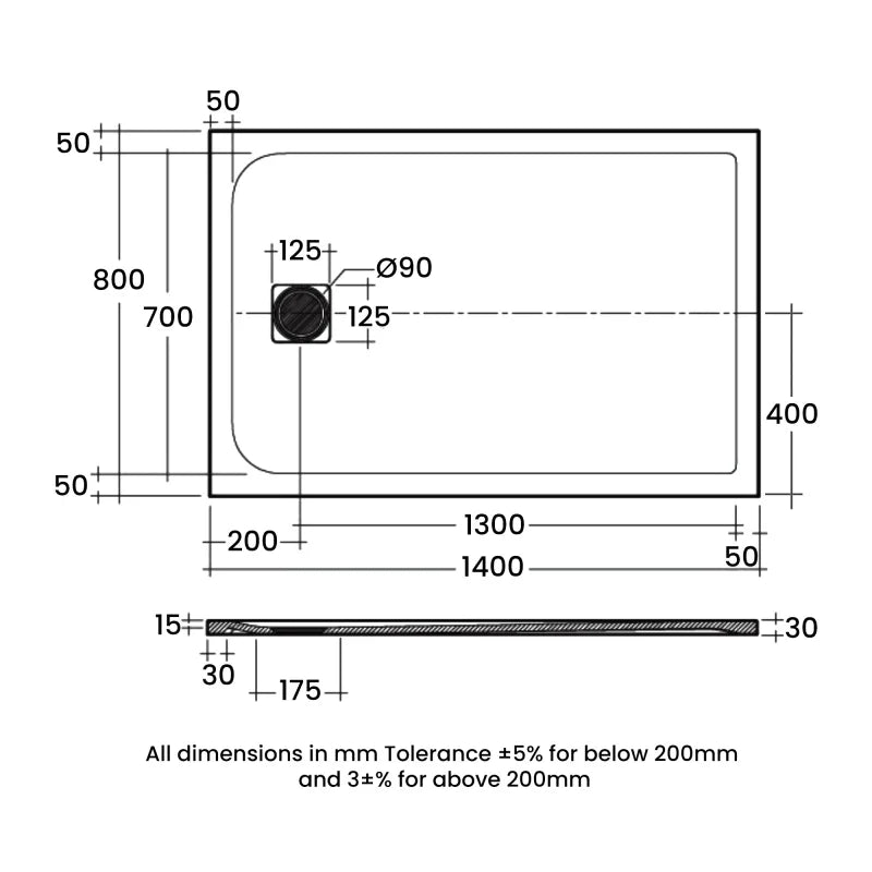 RAK Feeling Greige Stone Effect Rectangular Shower Tray 1400mm x 800mm