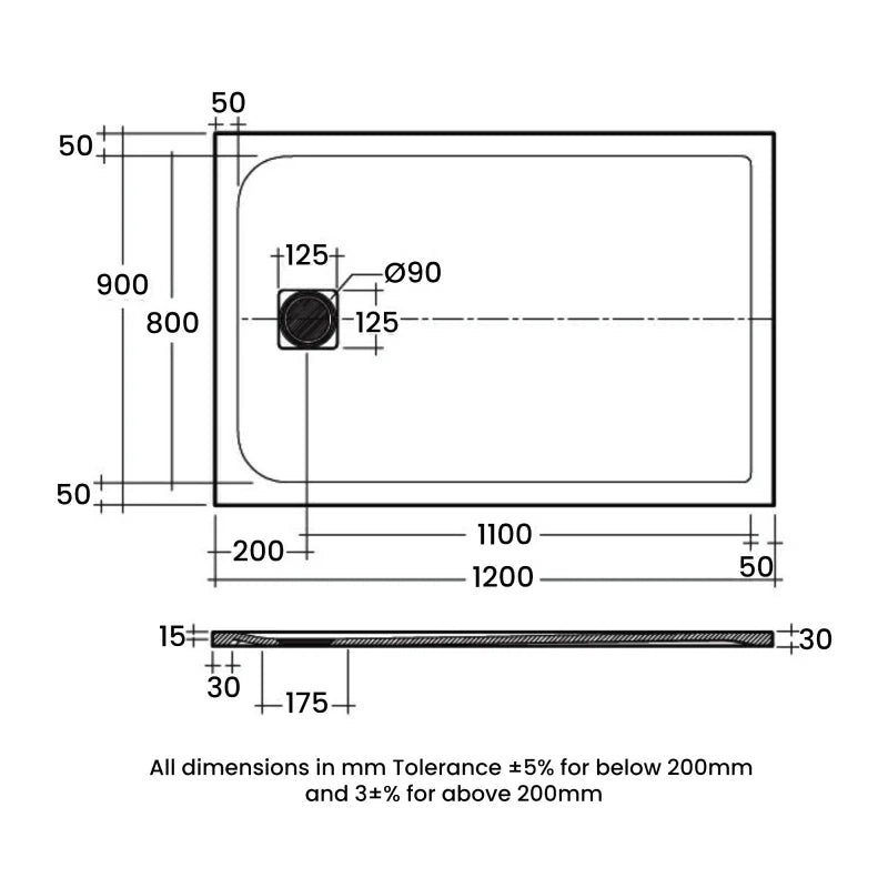 RAK Feeling Cappuccino Stone Effect Rectangular Shower Tray 1200mm x 900mm