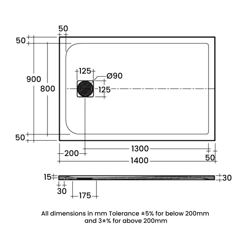 RAK Feeling Cappuccino Stone Effect Rectangular Shower Tray 1400mm x 900mm