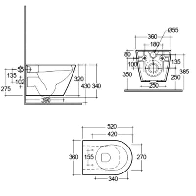 RAK Feeling Rimless Wall Hung Toilet Hidden Fixations with Soft Close Seat - Matt Grey