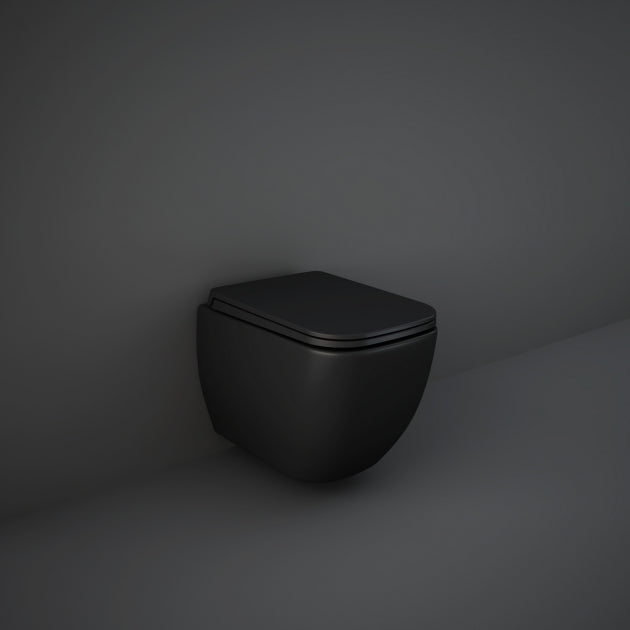 RAK Feeling Rimless Wall Hung Toilet Hidden Fixations with Soft Close Seat - Matt Black