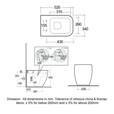 RAK Feeling Rimless Back to Wall Toilet 525mm Projection with Soft Close Seat - Matt Black