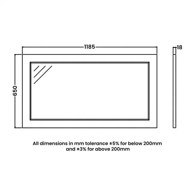 RAK Washington Framed Bathroom Mirror - 650mm H x 1185mm W - Grey