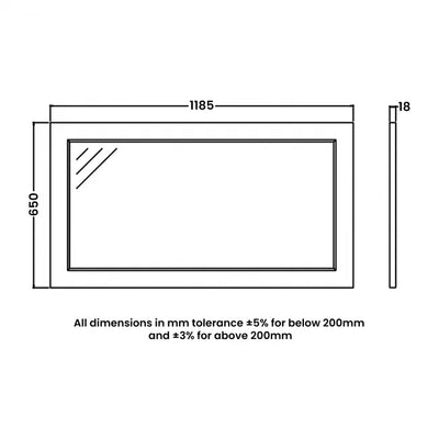 RAK Washington Framed Bathroom Mirror - 650mm H x 1185mm W - Grey