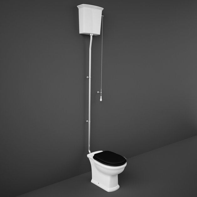 RAK Washington High Level Toilet with Horizontal Outlet - Cappuccino Soft Close Wood Seat