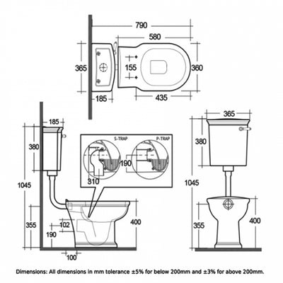 RAK Washington Low Level Toilet with Horizontal Outlet - Grey Soft Close Wood Seat