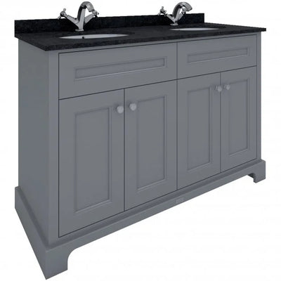 RAK Washington Traditional Floor Standing 4 Door Vanity Unit 1200mm Wide - Grey Inc Black Marble Top & Splashback