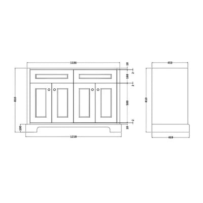 RAK Washington Traditional Floor Standing 4 Door Vanity Unit 1200mm Wide - Cappuccino Inc Black Marble Top & Splashback