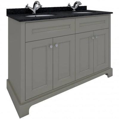 RAK Washington Traditional Floor Standing 4 Door Vanity Unit 1200mm Wide - Greige Inc Black Marble Top & Splashback