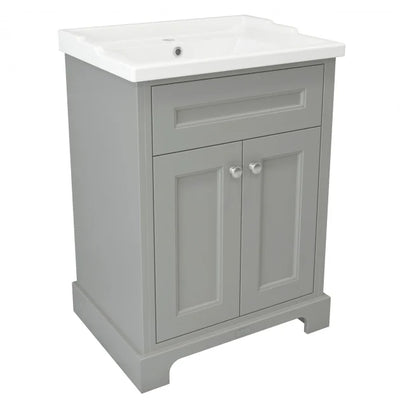 RAK Washington Traditional Floor Standing 2 Door Vanity Unit 600mm Wide Inc Basin- Grey