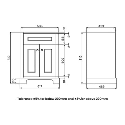 RAK Washington Traditional Floor Standing 2 Door Vanity Unit 600mm Wide Inc Basin- Grey