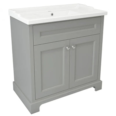 RAK Washington Traditional Floor Standing 2 Door Vanity Unit 800mm Wide Inc Basin - Grey