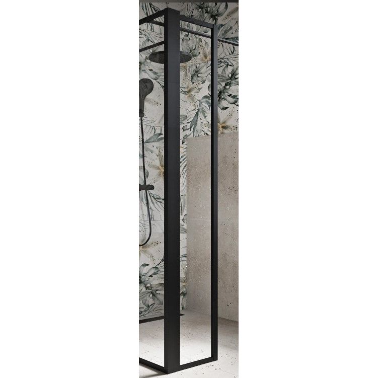 Hopper Black Clear Glass Shower Screen 1080mm & 300mm Single Frame Return Panel N23