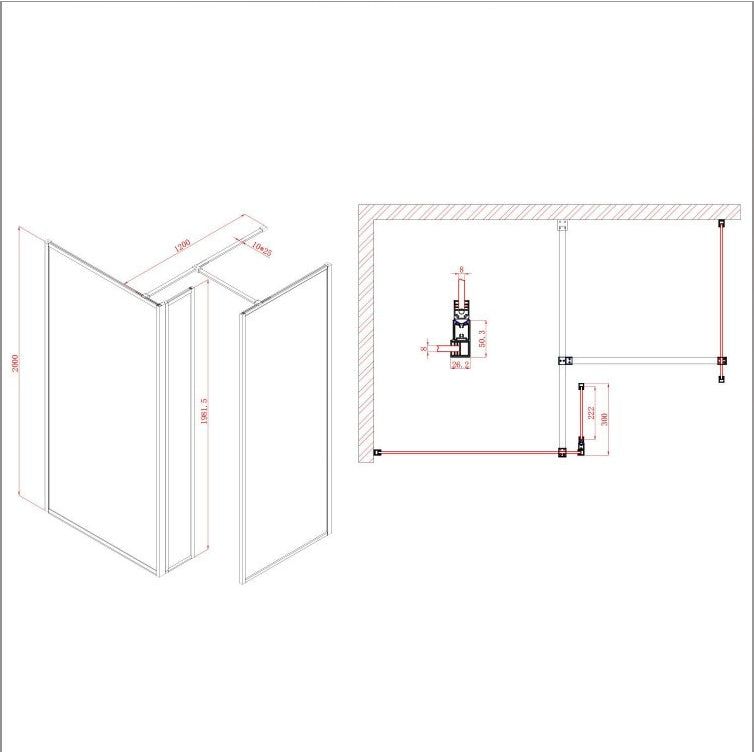 Hopper Brushed Gold Clear Glass Shower Screen 980mm inc 300mm Single Frame Return Panel N23