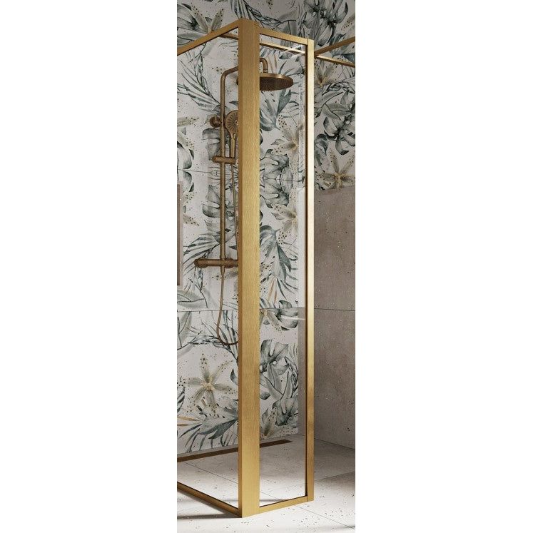 Hopper Brushed Gold Clear Glass Shower Screen 980mm inc 300mm Single Frame Return Panel N23