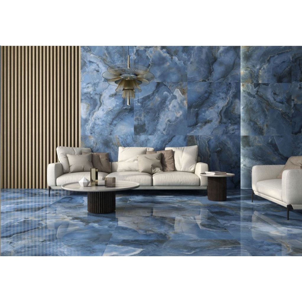 Rome Blue Super Polished Porcelain Tile - 600x1200mm