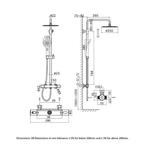 RAK Ceramics Washington Exposed Thermostatic Shower Column with Fixed Head and Shower Kit - RAKWTN6001