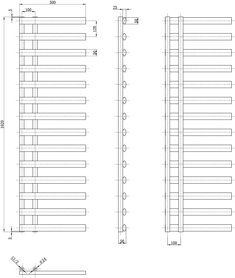 Dunwell Grey Designer Heated Towel Rail - 1610x500mm