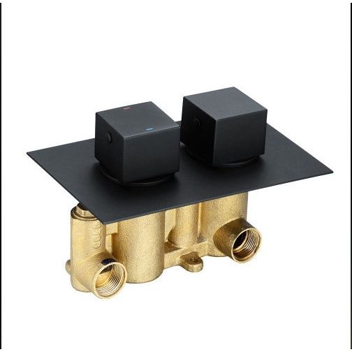 Liberty Square Double Outlet Valve with Slide Rail Kit and Bath Filler - Black