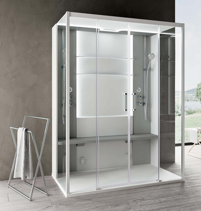 Novellini - SKILL DUAL - HAMMAM - Multifunction Complete Steam Cubicle (2 Sliding Doors + 2 Fixed Panels In-Line)