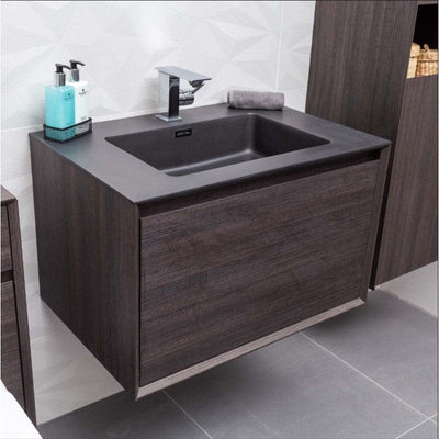 Tawny 750mm Wall Hung Vanity Unit with Black Resin Basin in Leached Oak