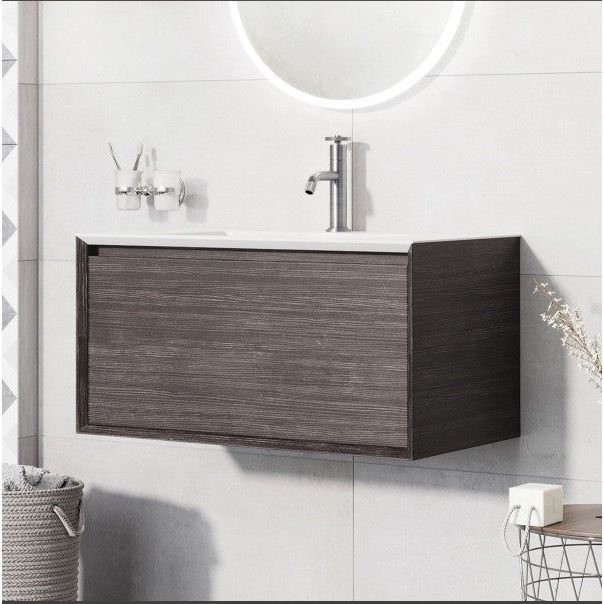 Tawny 750mm Wall Hung Vanity Unit with White Resin Basin in Leached Oak