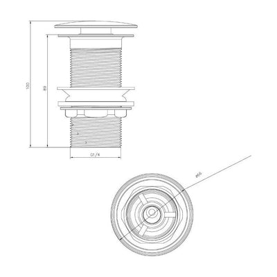 Brushed Nickel Basin Push Button Waste - Unslotted