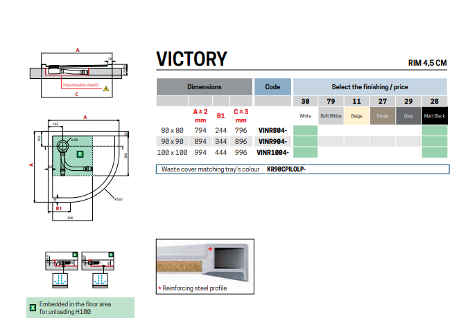 Novellini Victory Quadrant Shower Tray 900x900x45mm - Corda